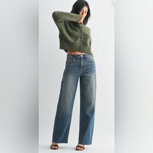 Just USA Tilly Scissor Cut High-Rise Wide-Leg Jeans in Mid Blue